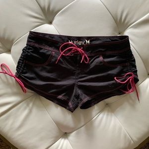 Medium/Size 7 Hurley Black and Pink Swim Shorts
